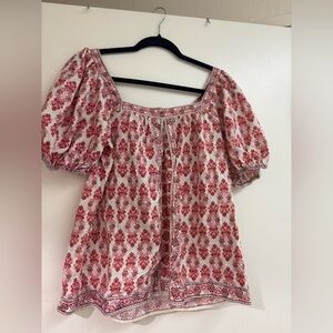 Max Studio size med boho Red and White Floral Blouse